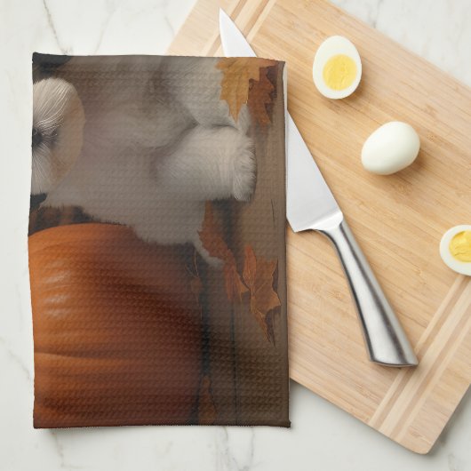 Malti tzu Puppy Herfst Verrukking Pompoen Theedoek (Quarter Fold)