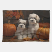 Malti tzu Puppy Herfst Verrukking Pompoen Theedoek (Horizontaal)
