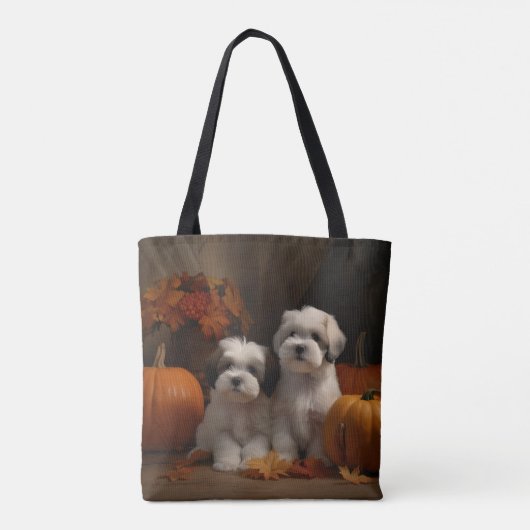 Malti tzu Puppy Herfst Verrukking Pompoen Tote Bag (Achterkant)