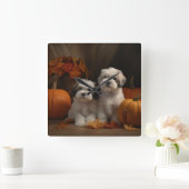 Malti tzu Puppy Herfst Verrukking Pompoen Vierkante Klok (Huis)