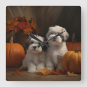 Malti tzu Puppy Herfst Verrukking Pompoen Vierkante Klok (Voorkant)