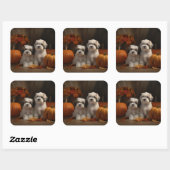Malti tzu Puppy Herfst Verrukking Pompoen Vierkante Sticker (Vel)