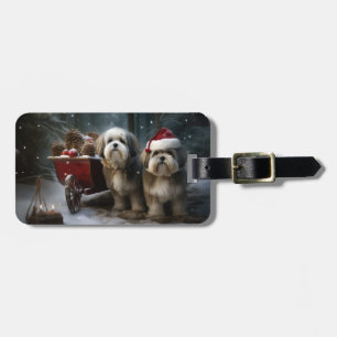 Malti tzu Sneeuw slee Christmas decoratie Bagagelabel