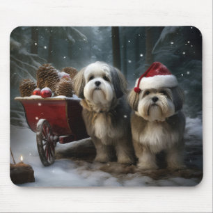 Malti tzu Sneeuw slee Christmas decoratie  Muismat
