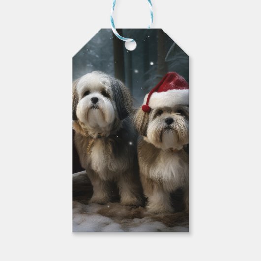 Malti tzu Sneeuw slee Kerstmis decoratie Cadeaulabel (Voorkant)