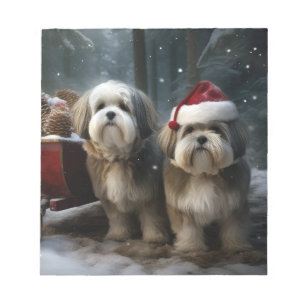 Malti tzu Sneeuw slee Kerstmis decoratie  Notitieblok