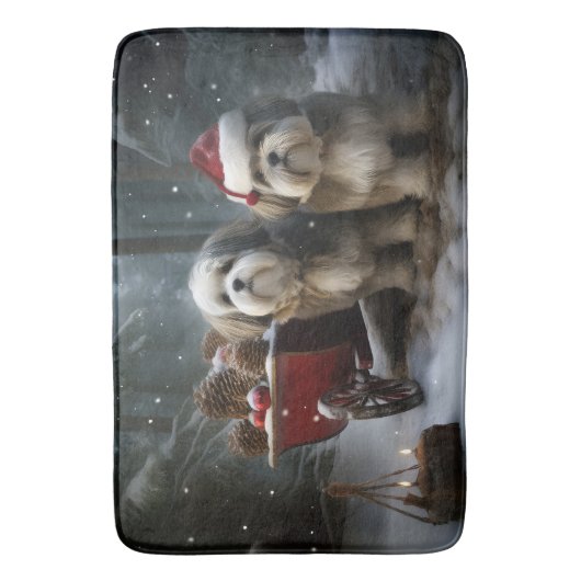 Malti tzu Sneeuwslee Kerstdecoratie Badmat (Voorkant Verticaal)