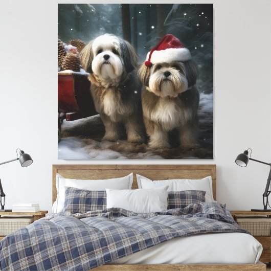 Malti tzu Sneeuwslee Kerstdecoratie Canvas Afdruk (Insitu (Slaapkamer))