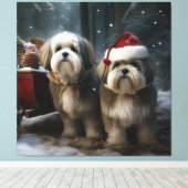 Malti tzu Sneeuwslee Kerstdecoratie Canvas Afdruk (Insitu (Houten vloer))