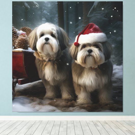 Malti tzu Sneeuwslee Kerstdecoratie Canvas Afdruk (Insitu (Houten vloer))