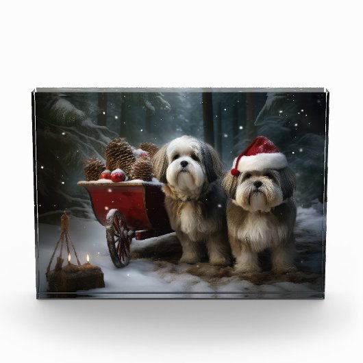 Malti tzu Sneeuwslee Kerstdecoratie Fotoblokken (Voorkant)