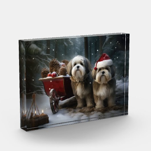 Malti tzu Sneeuwslee Kerstdecoratie Fotoblokken (Links)