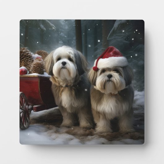 Malti tzu Sneeuwslee Kerstdecoratie Fotoplaat (Voorkant)