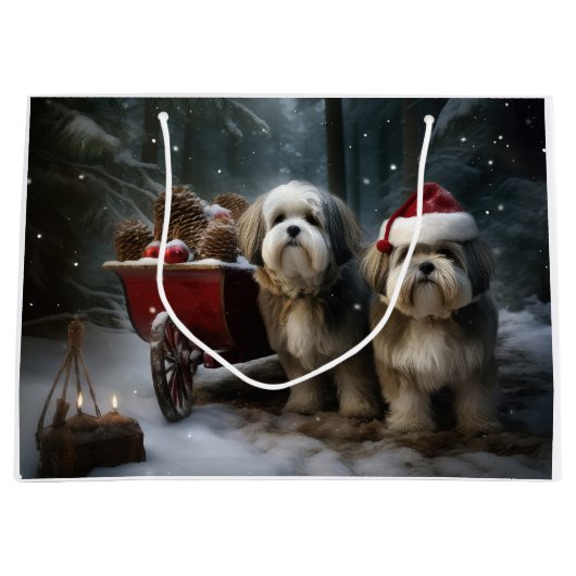 Malti tzu Sneeuwslee Kerstdecoratie Groot Cadeauzakje (Voorkant)