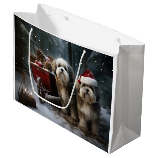 Malti tzu Sneeuwslee Kerstdecoratie Groot Cadeauzakje (Voorkant Gekanteld)