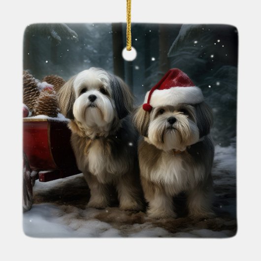 Malti tzu Sneeuwslee Kerstdecoratie Keramisch Ornament (Achterkant)