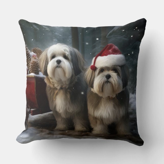 Malti tzu Sneeuwslee Kerstdecoratie Kussen (Voorkant)