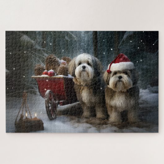 Malti tzu Sneeuwslee Kerstdecoratie Legpuzzel (Horizontaal)