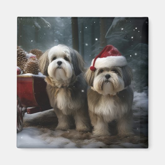 Malti tzu Sneeuwslee Kerstdecoratie Magneet (Voorkant)