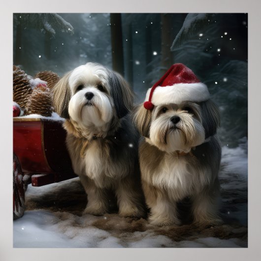 Malti tzu Sneeuwslee Kerstdecoratie Poster (Voorkant)