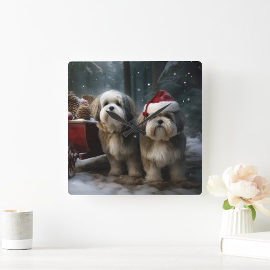 Malti tzu Sneeuwslee Kerstdecoratie Vierkante Klok (Huis)