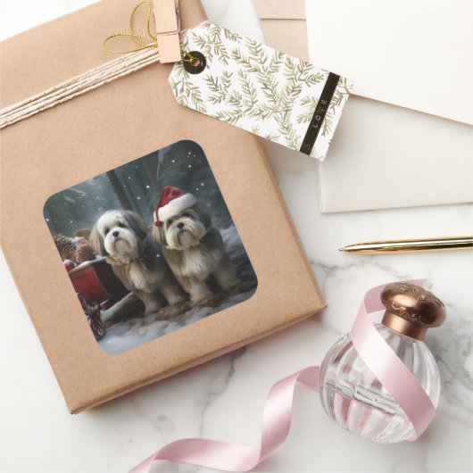 Malti tzu Sneeuwslee Kerstdecoratie Vierkante Sticker (Geschenken)
