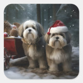 Malti tzu Sneeuwslee Kerstdecoratie Vierkante Sticker (Voorkant)