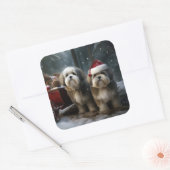Malti tzu Sneeuwslee Kerstdecoratie Vierkante Sticker (Envelop)