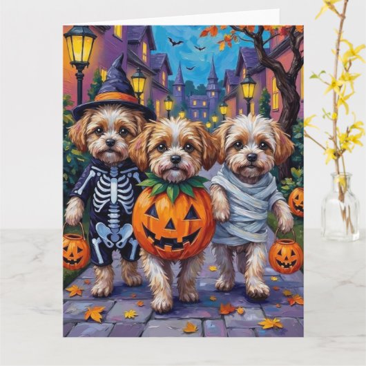 Malti Tzu Trick-or-Treating in Halloween kostuums Kaart (Gele Bloem)
