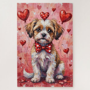 Malti Tzu Valentijnsdag Hond Zittend met Harten Ro Legpuzzel