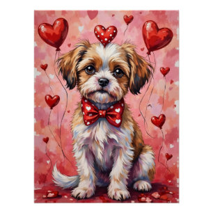 Malti Tzu Valentijnsdag Hond Zittend met Harten Ro Perfect Poster