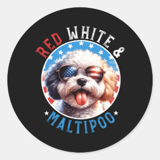 Maltipoo-hond 4 juli Rood Wit En Maltipoo Ronde Sticker