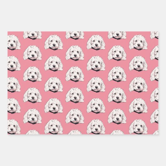 Maltipoo Hond Wit Roze Print Wrapping Paper Set (Voorkant 3)