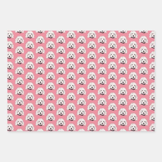 Maltipoo Hond Wit Roze Print Wrapping Paper Set (Voorkant)