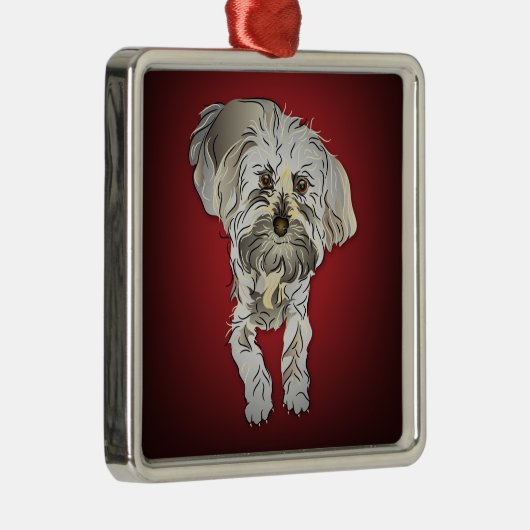 Maltipoo Puppy op Red Metalen Ornament (Rechts)