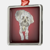 Maltipoo Puppy op Red Metalen Ornament (Links)