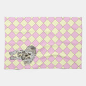 Maltipoo Puppy op Roze gecontroleerd patroon Theedoek (Horizontaal)