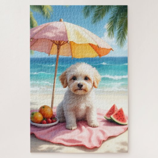 Maltipoo strand relax scène legpuzzel (Verticaal)