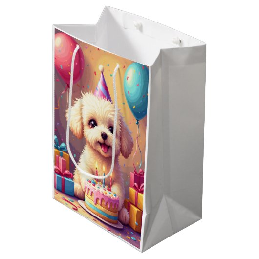 Maltipoo Verjaardagsfeest Medium Cadeauzakje (Voorkant Gekanteld)