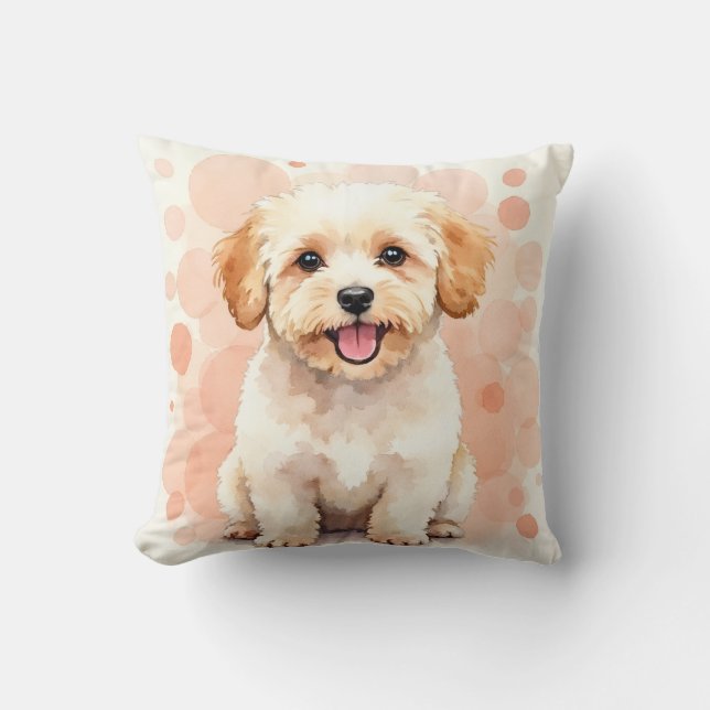 Maltipoo-waterverf bubbelclusterkunst kussen (Voorkant)