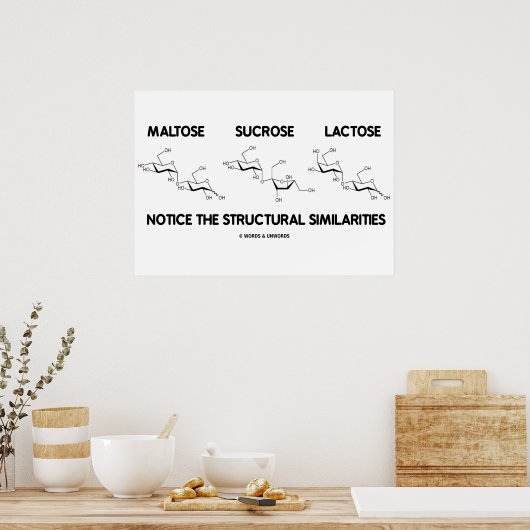 Maltose Sucrose Lactose Structurele overeenkomsten Poster (Keuken)