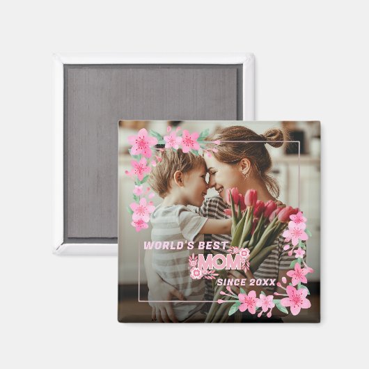 Mam 1 foto modern elegant roze girly moederdag magneet (Voorkant / Achterkant)
