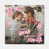 Mam 1 foto modern elegant roze girly moederdag magneet (Voorkant)