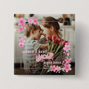 Mam 1 foto modern elegant roze girly moederdag vierkante button 5,1 cm