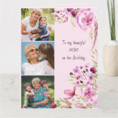 Mam 3 Foto Feminine Pink Floral Birthday Kaart (Voorkant)