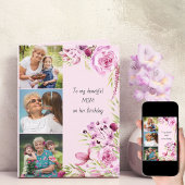 Mam 3 Foto Feminine Pink Floral Birthday Kaart
