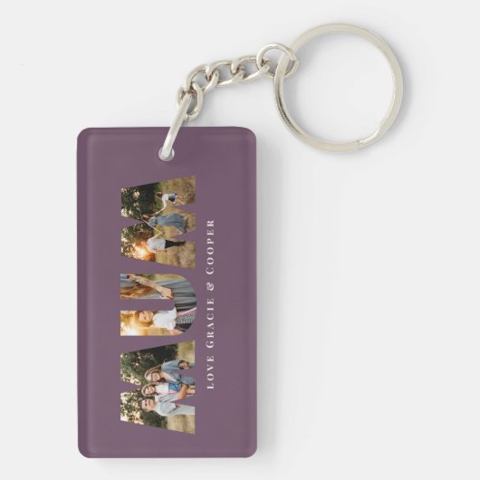 Mam 3 foto modern paarse moederdag sleutelhanger (achterkant)