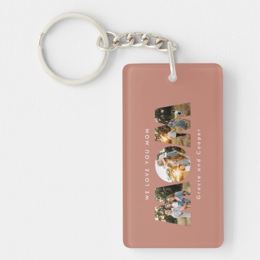 Mam 3 foto moderne elegante terracotta moederdag sleutelhanger (Voorkant)