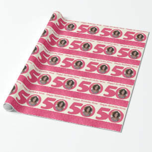 Mam 50th Birthday foto leuke roze roze inpakken Cadeaupapier