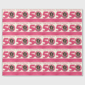 Mam 50th Verjaardag foto leuk crème roze wrapping Cadeaupapier (Vlak)